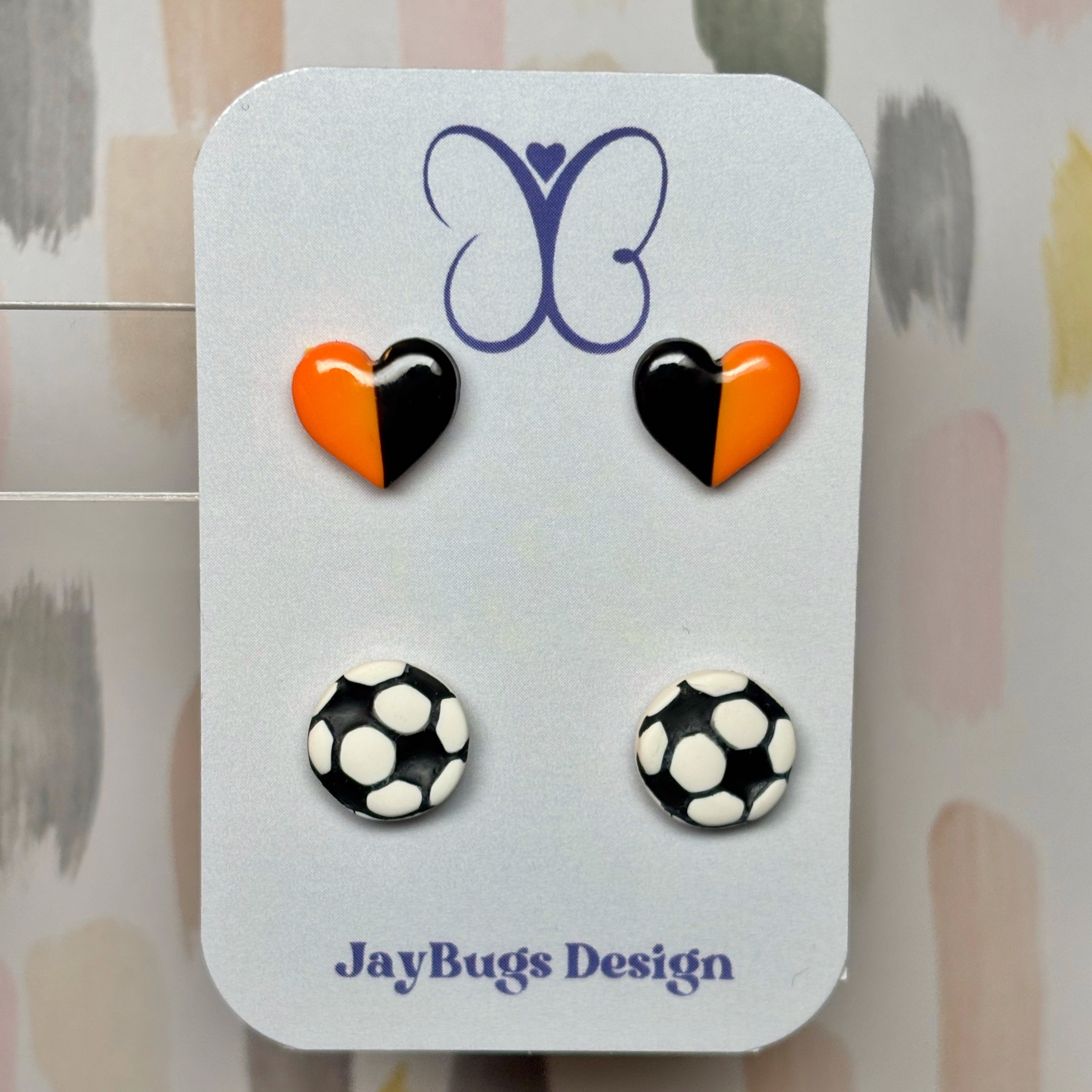 Split Heart & Soccer Ball Stud Duo