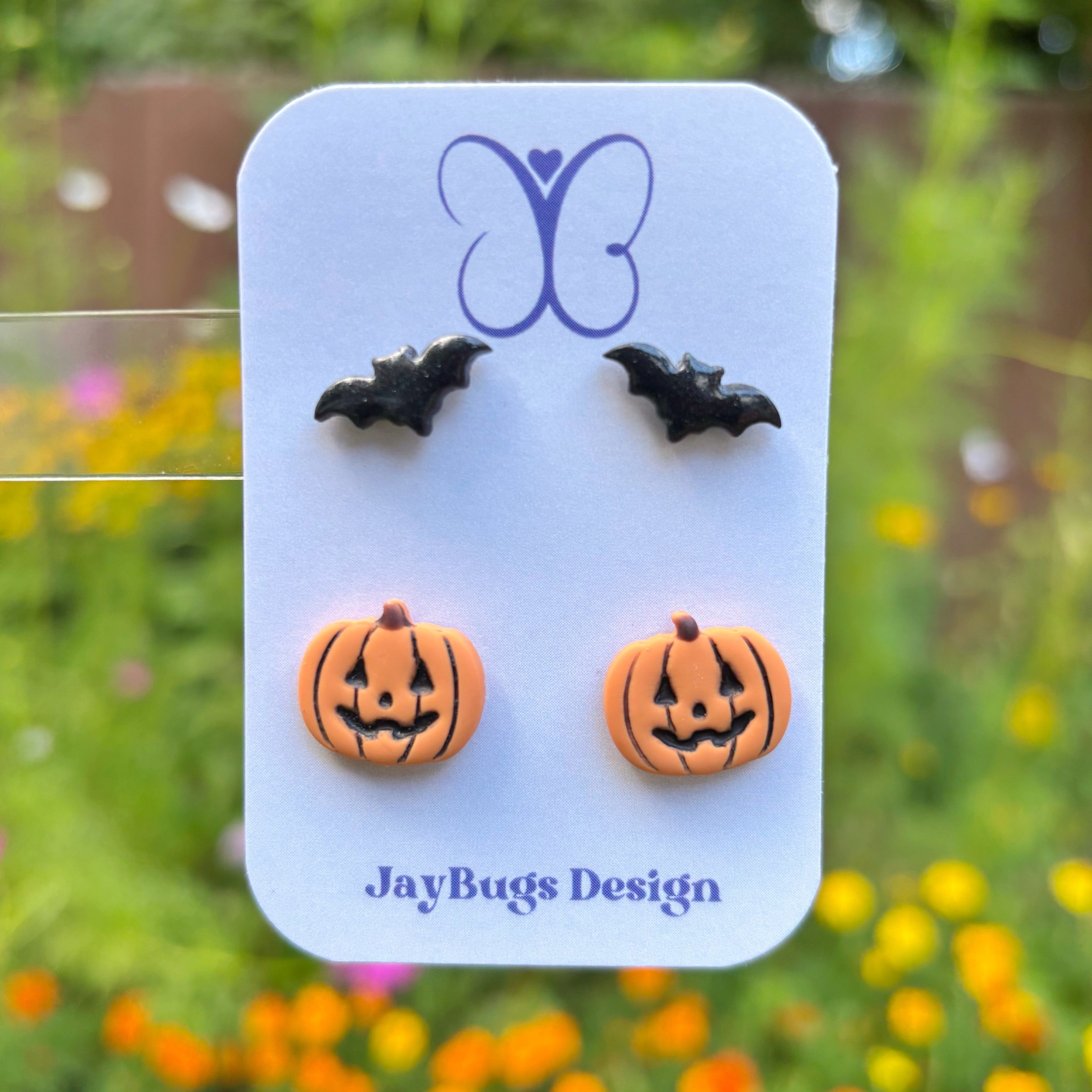 Jack-O-Lantern & Bat Stud Duo