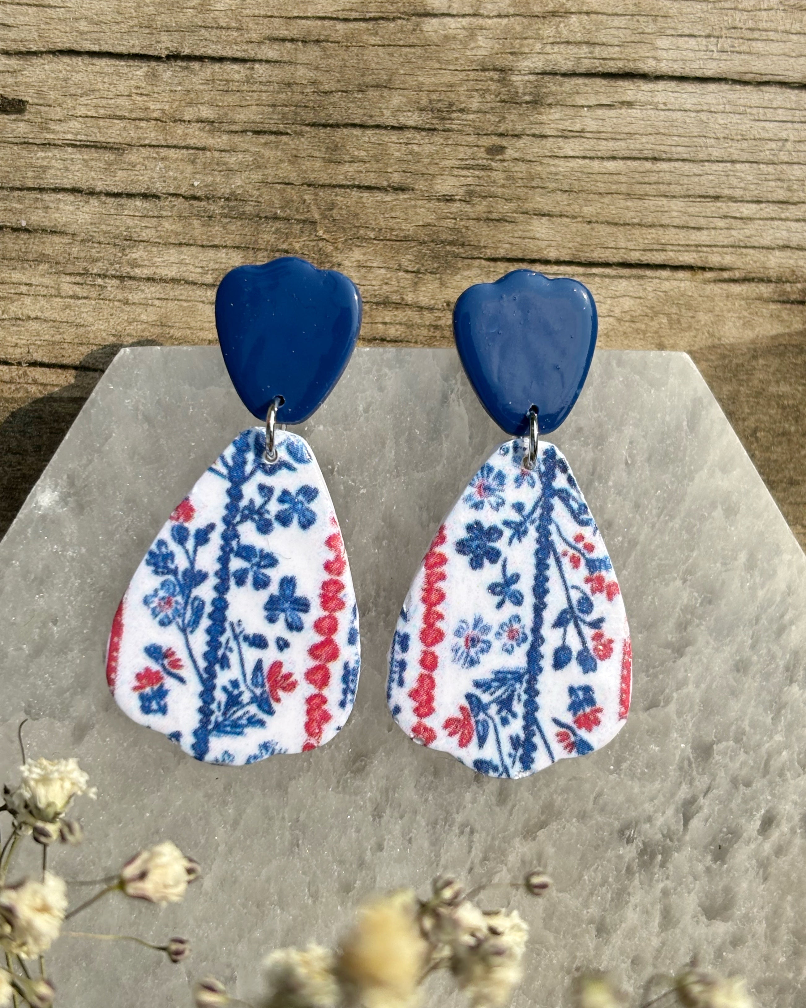 Red White & Blue Scallop Dangles