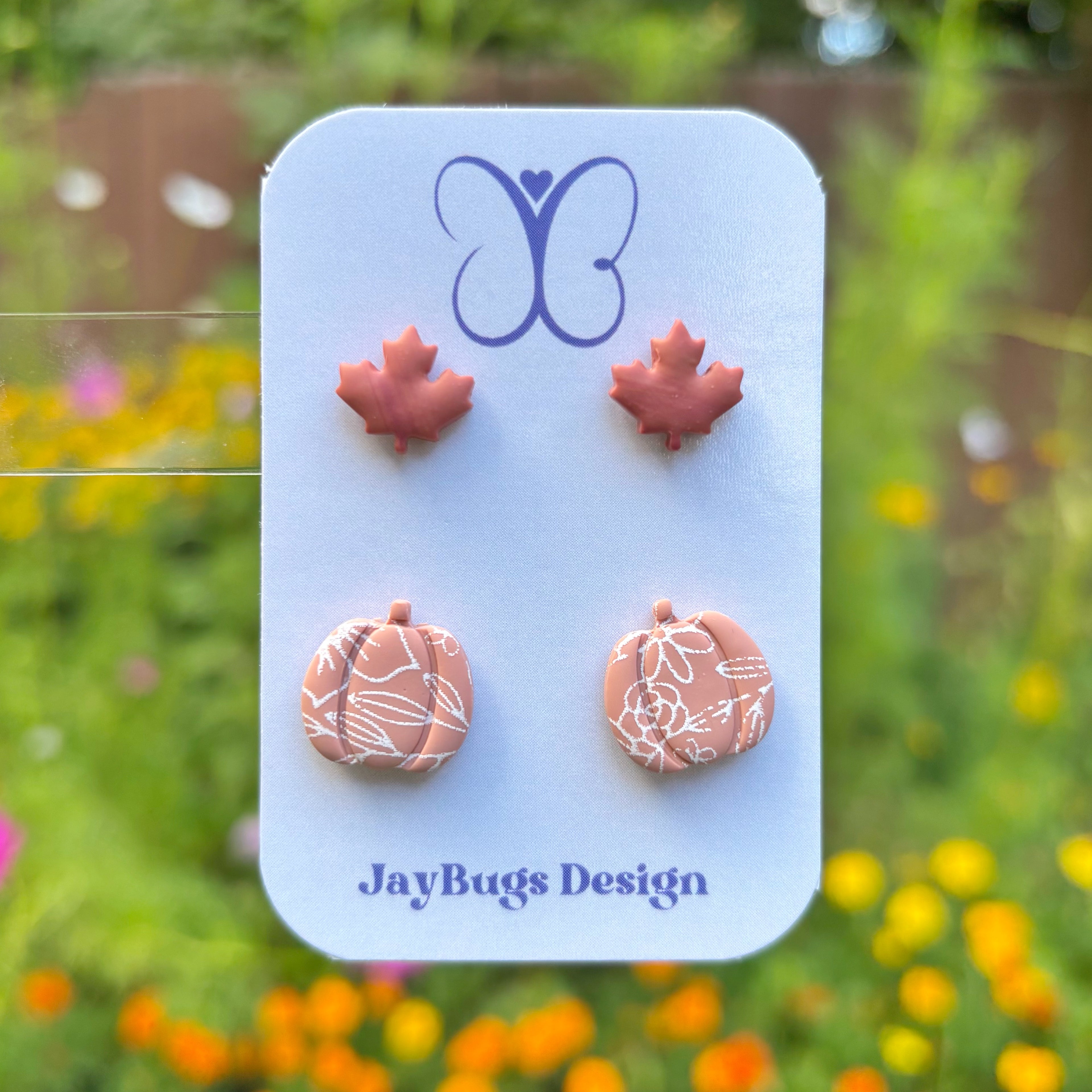 Pumpkin & Leaf Stud Duo