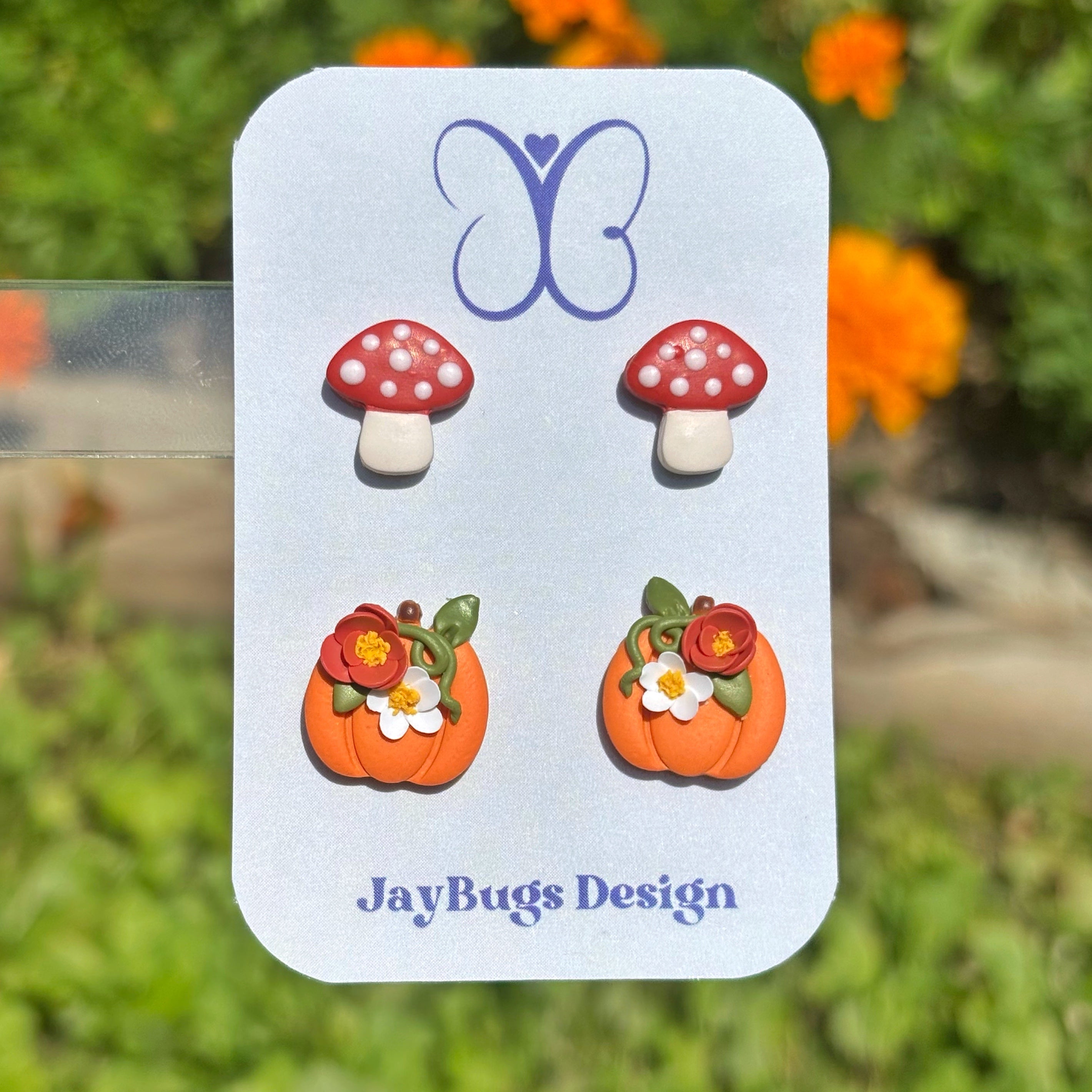 Mushroom & Pumpkin Stud Duo