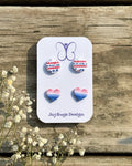 Red White & Blue Circle & Heart Stud Duo