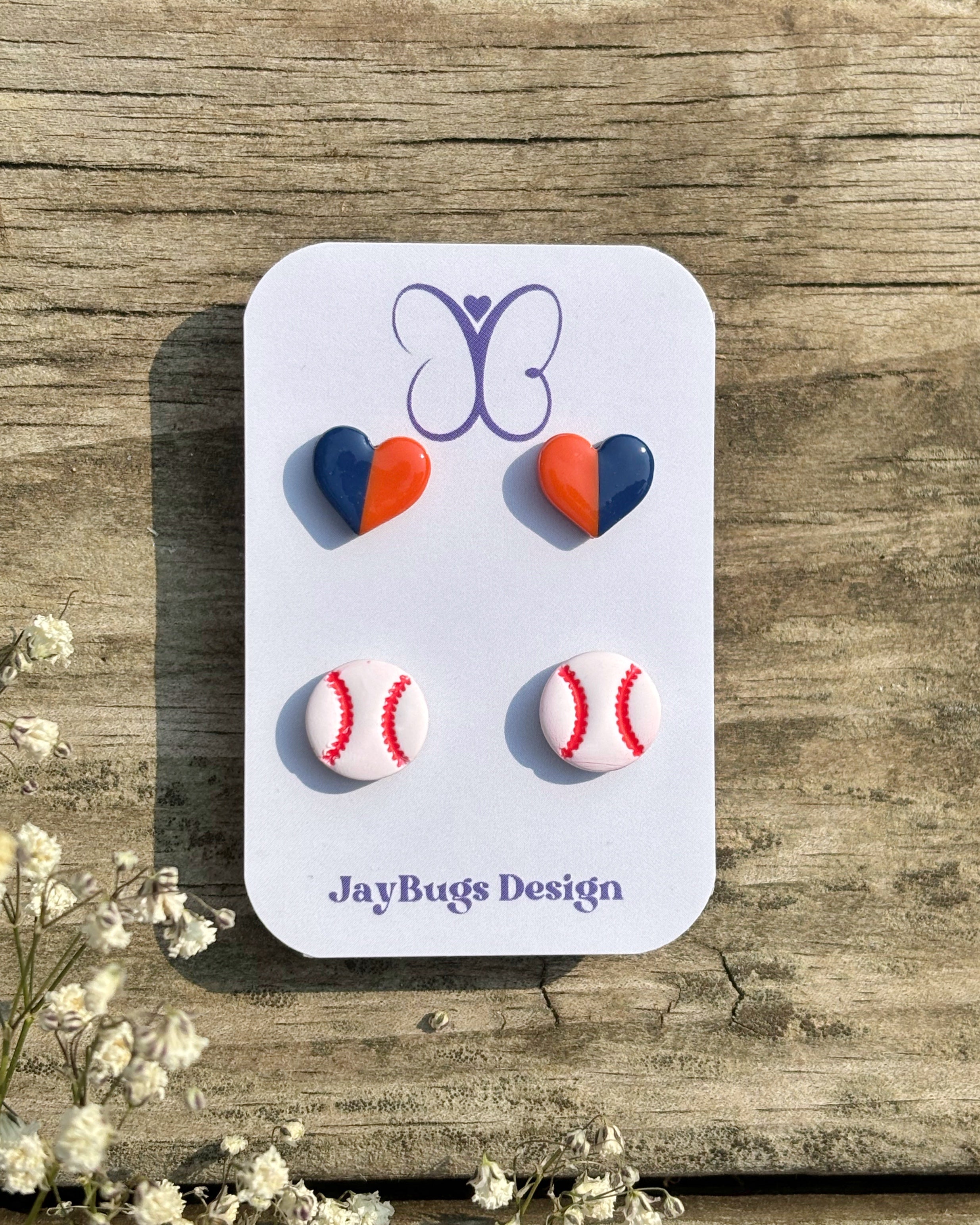 Split Heart & Baseball Stud Duo