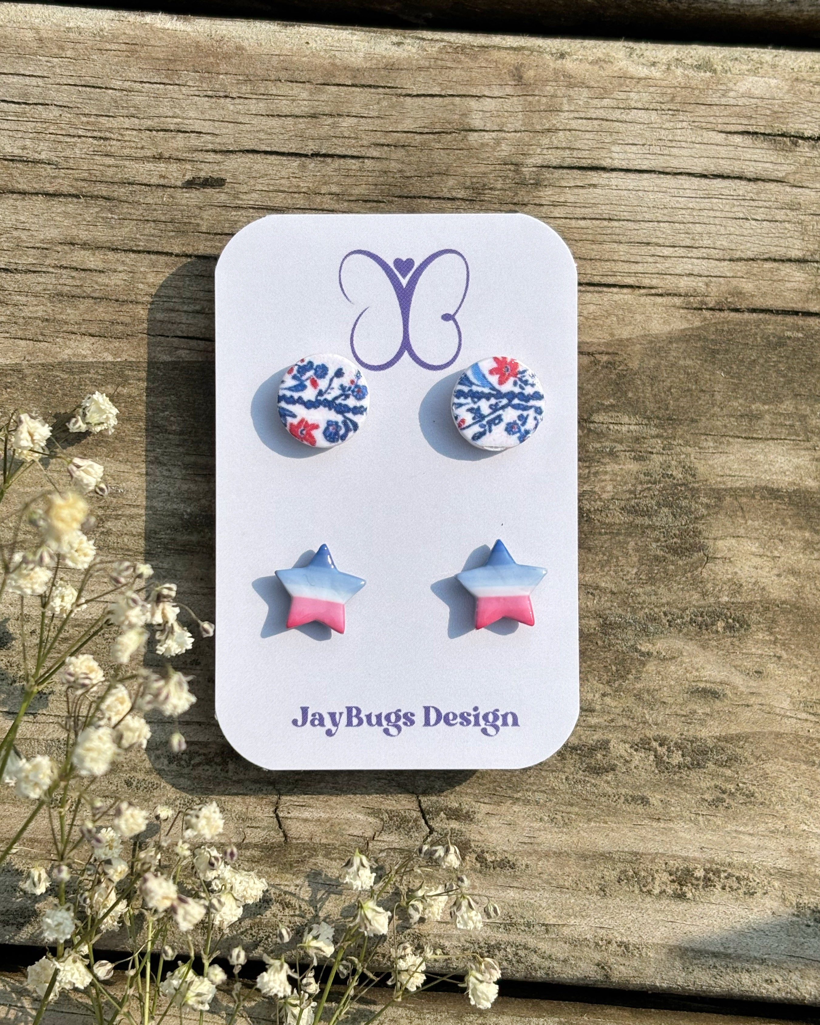 Red White & Blue Circle & Star Stud Duo