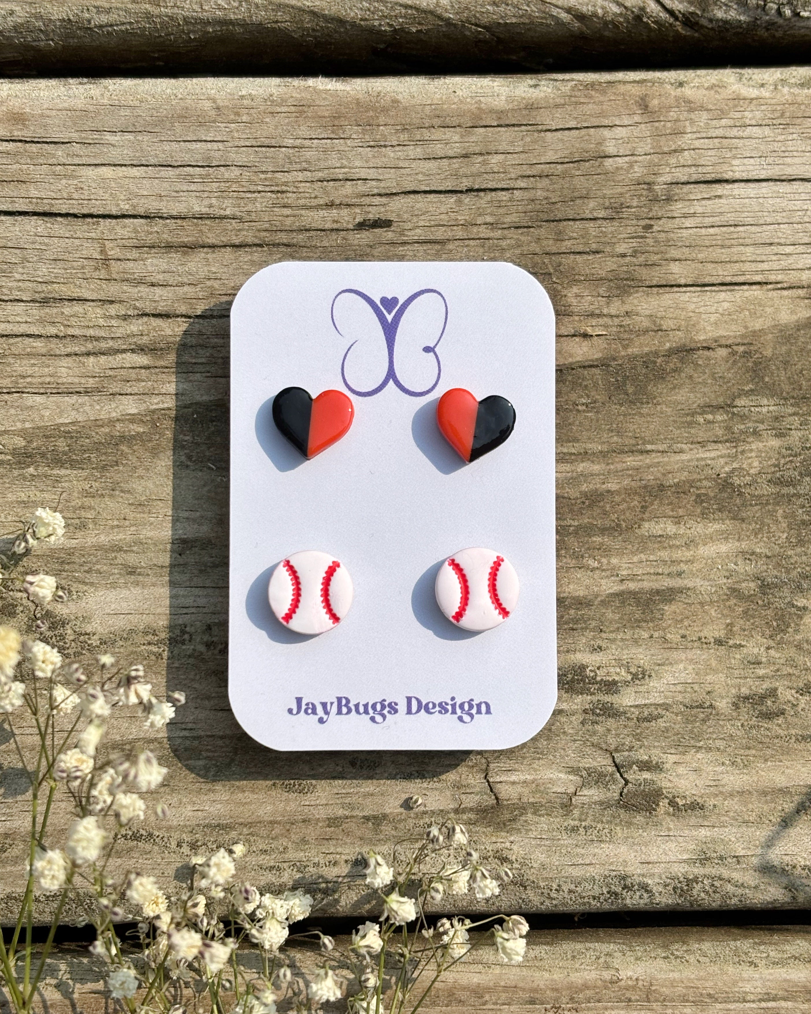 Split Heart & Baseball Stud Duo