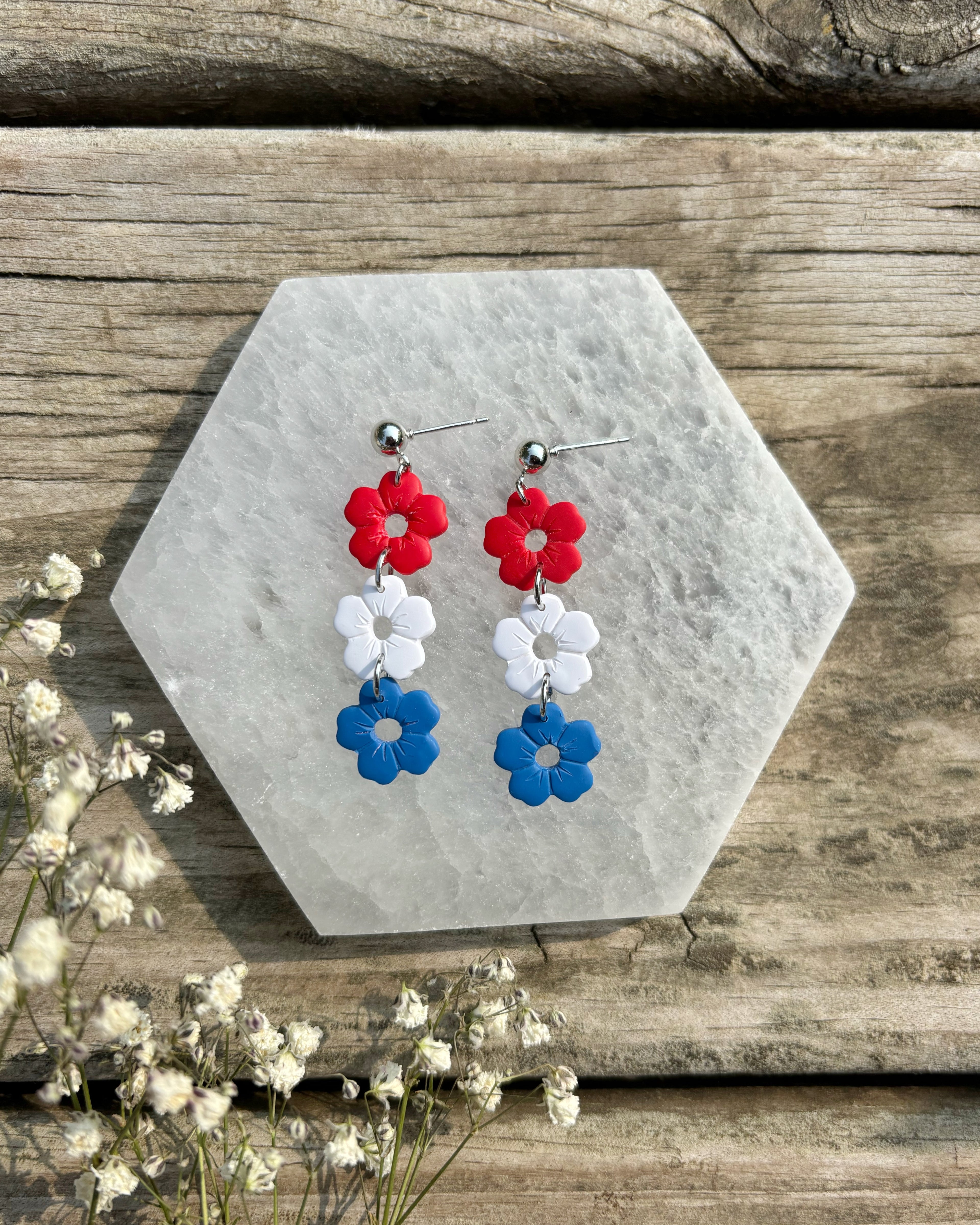 Red White & Blue Flowers Dangles