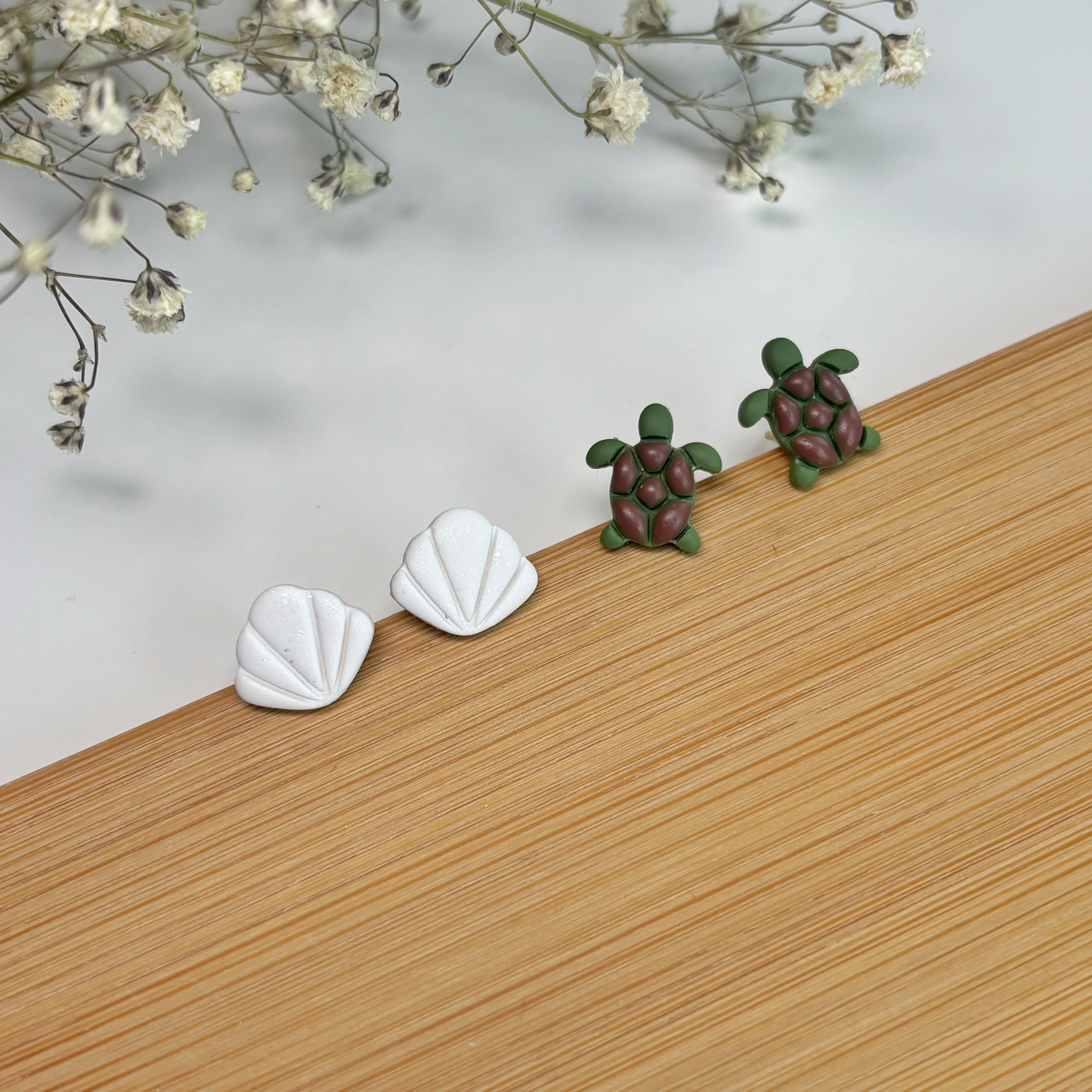 Turtle & Sea Shell Stud Duo