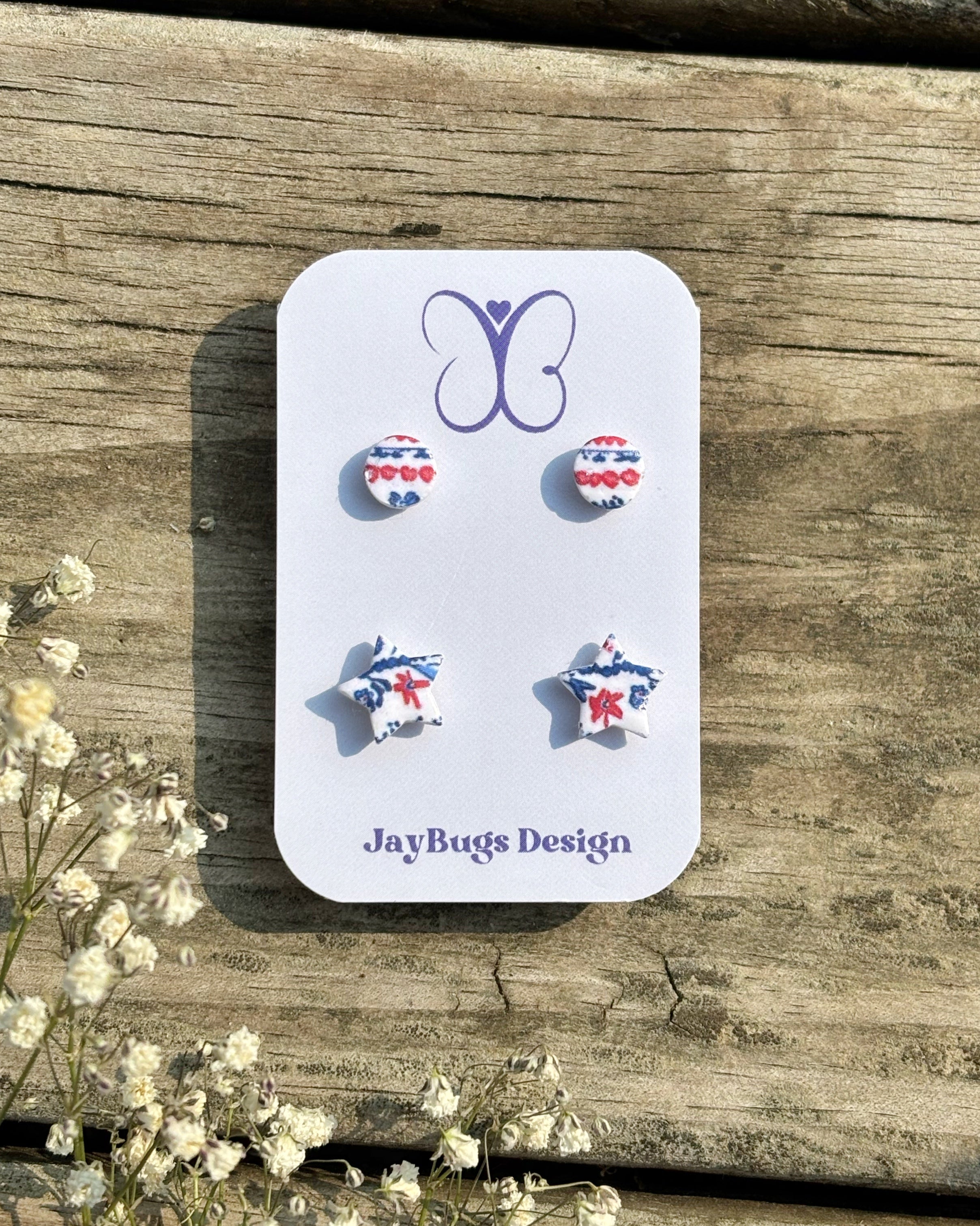 Red White & Blue Pattern Stud Duo