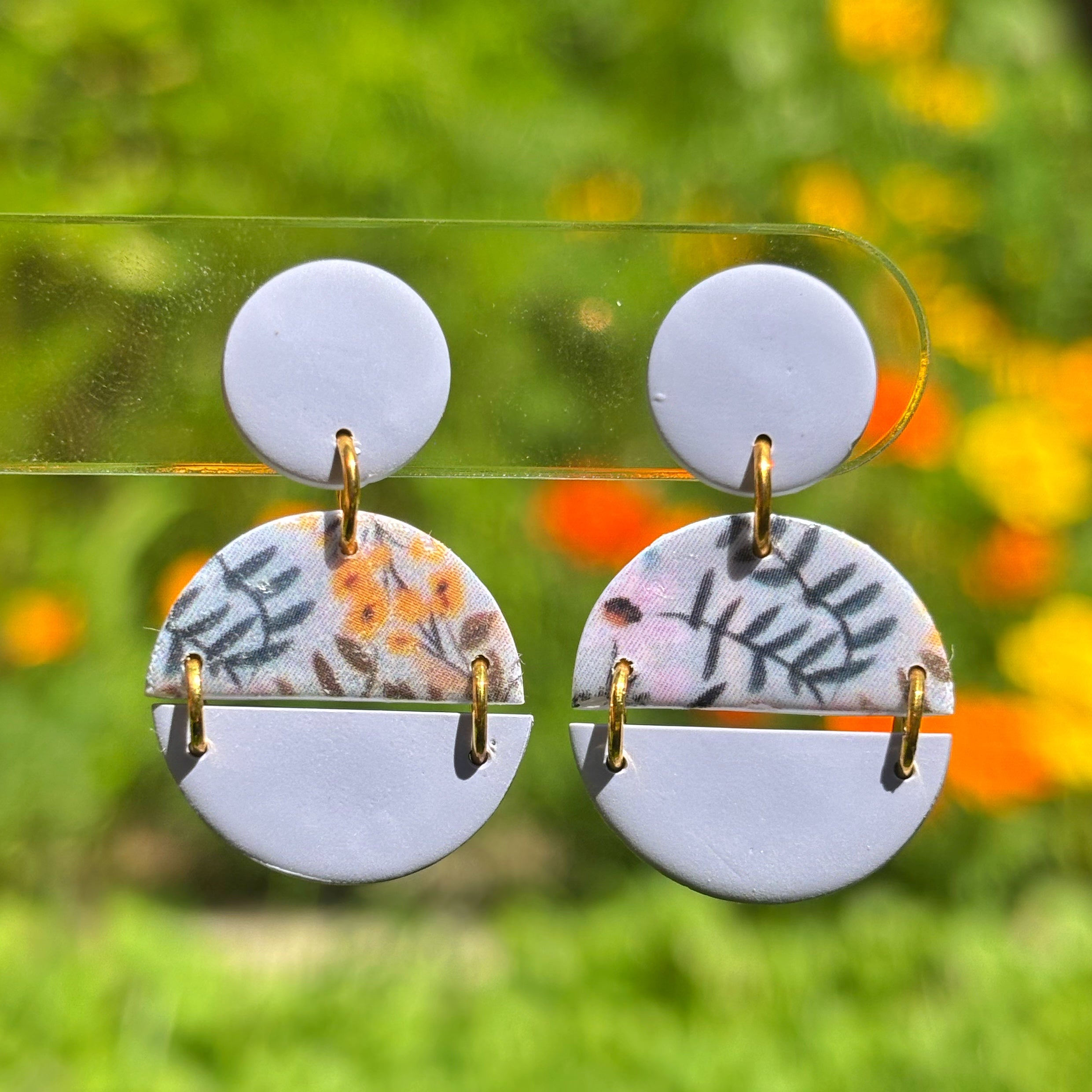 Lavender Flowers Split Circle Dangles