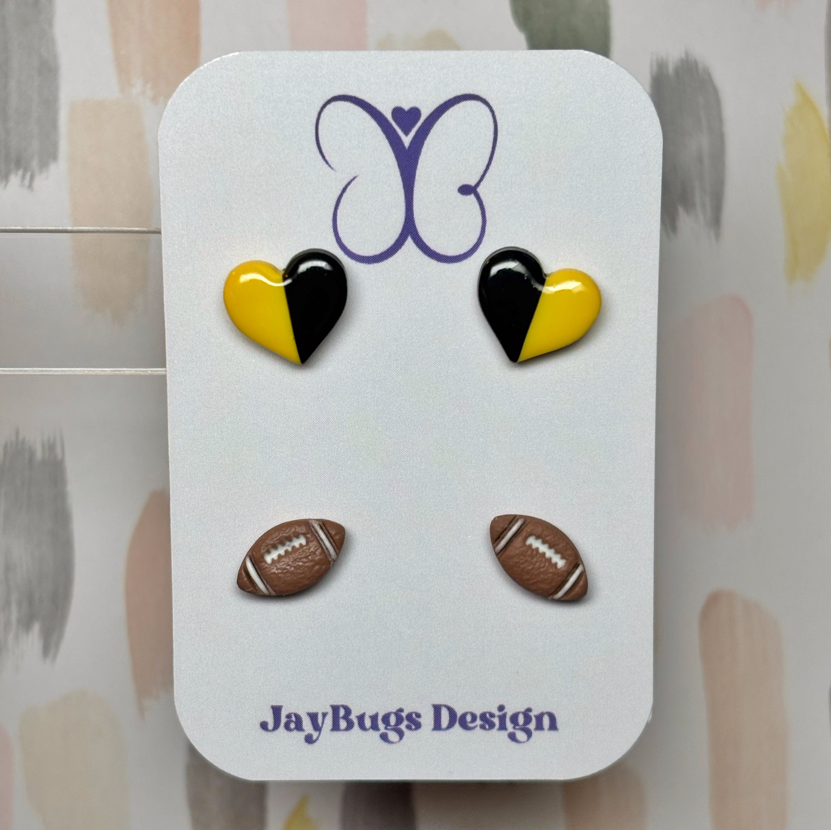 Split Heart & Football Stud Duo